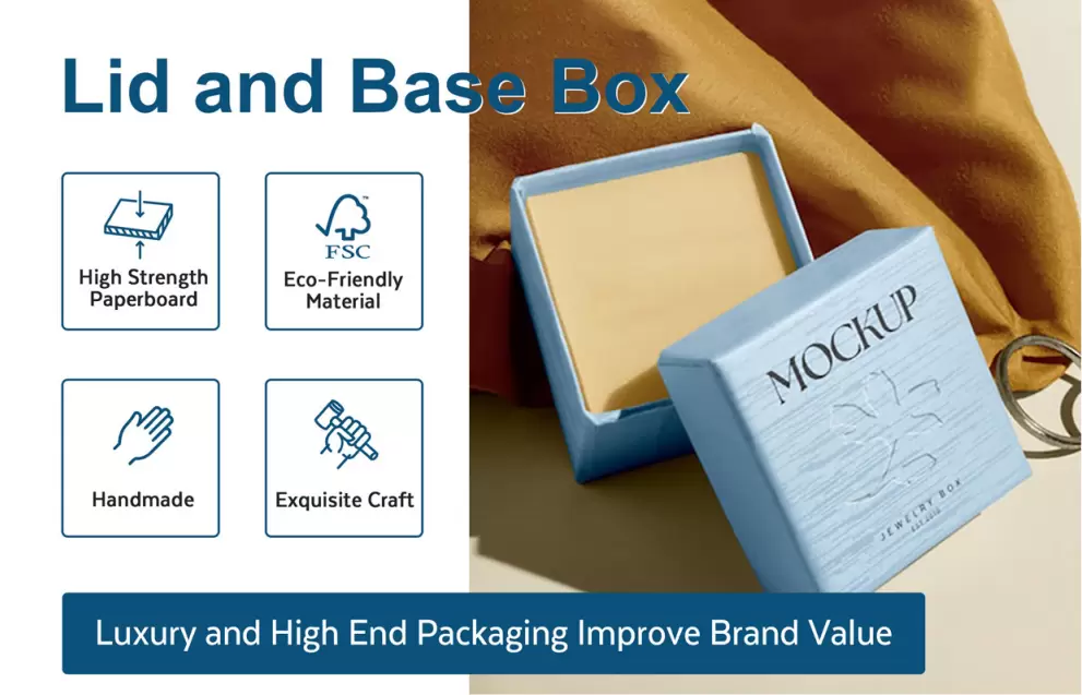Two piece gift box with premium lid and base packaging structure for retail gifts